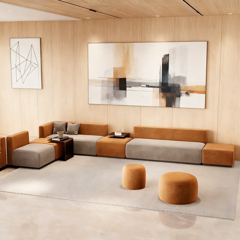 Rest Area Reception Sofa, Hotel Lobby Sofa, Office Pantry Meeting Fabric Sofa, Coffee Table Set