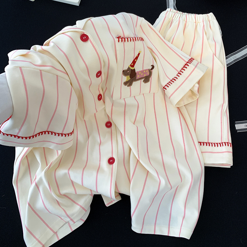 2026 New Pure Cotton Pajamas for Women, Summer Cartoon Striped Dachshund Puppy, Cool and Super Soft Short-Sleeved Home Wear 2026 New Pure Cotton Pajamas for Women, Summer Cartoon Striped Dachshund Puppy, Cool and Super Soft Short-Sleeved Home Wear