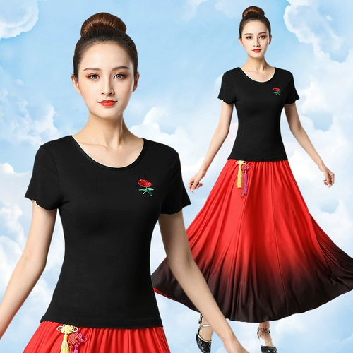 Летняя танцующая футболка, костюм, короткий рукав, для среднего возраста, облегающий крой