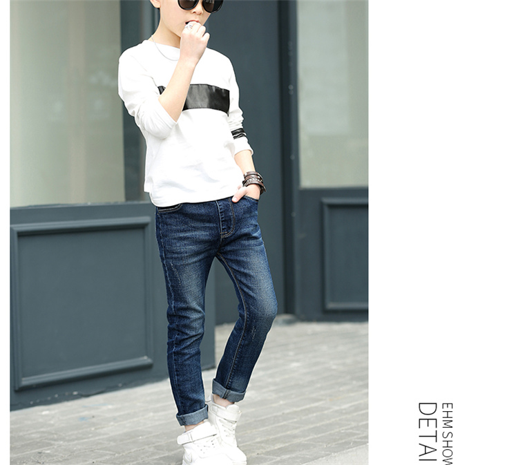 Quần jean bé trai 2018 Xuân-Thu Trẻ em 5-15 tuổi Quần denim có thể mặc Quần bé trai quần áo thể thao trẻ em