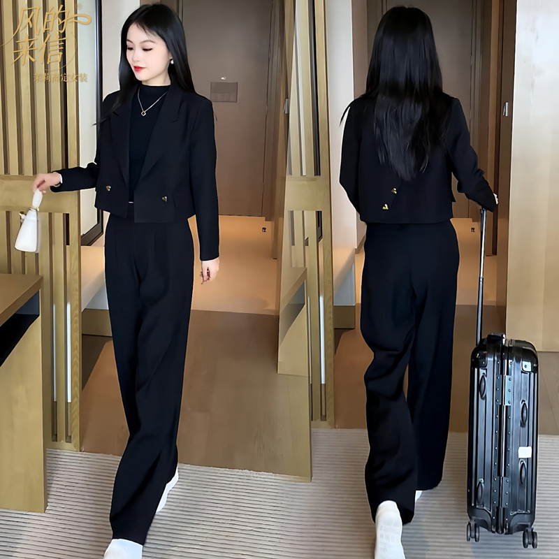Jasmine High-End Autumn Suit for Women 2026 New Style Petite Fashionable Business Suit Jacket and Wide-Leg Pants Two-Piece Set