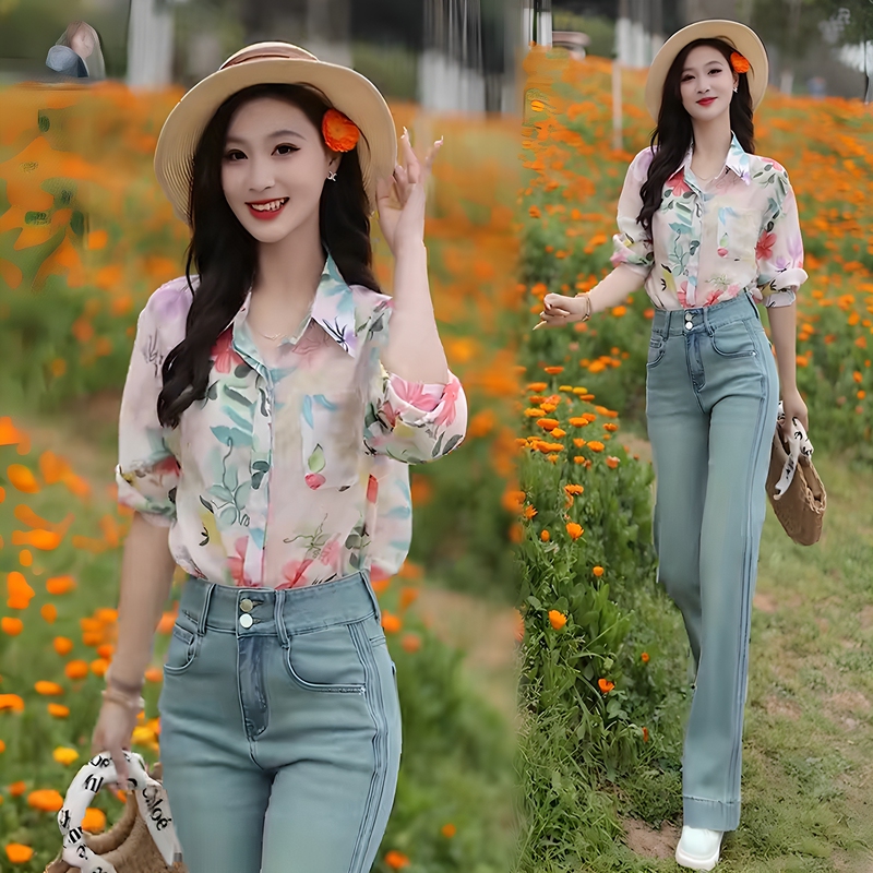 Jasmine High-End Floral Shirt for Women, 2026 Summer New Fashion Slim Long-Sleeve Sun-Protective Top, Printed Shirt Jasmine High-End Floral Shirt for Women, 2026 Summer New Fashion Slim Long-Sleeve Sun-Protective Top, Printed Shirt