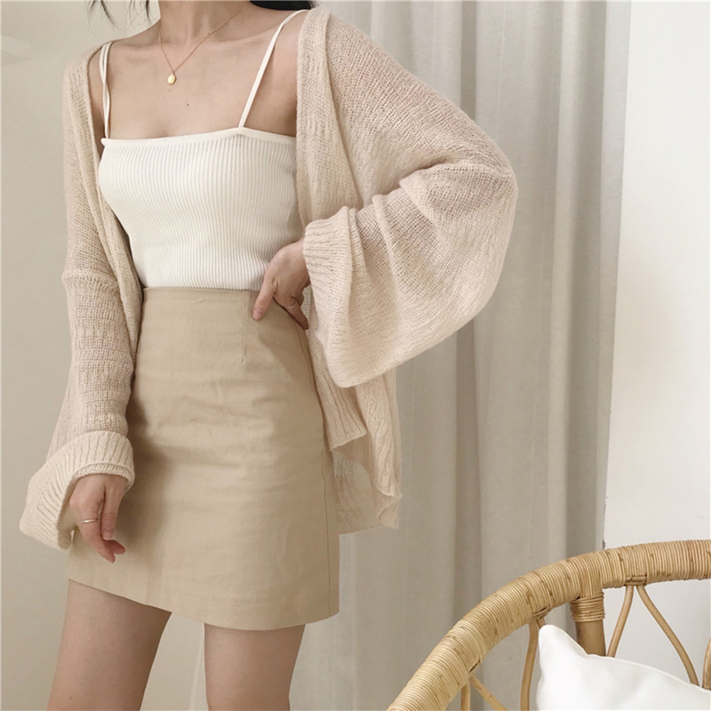 Very Elegant Camisole Layered with a Loose, Lazy-Style Ice Silk Knit Cardigan, Thin Shawl, Sun Protection Shirt, Knit Cardigan for Women in Summer
