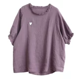 Японская футболка с коротким рукавом, с вышивкой, из хлопка и льна, оверсайз, свободный крой