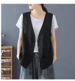 Японский жилет без рукавов, цветная куртка, из хлопка и льна