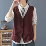 Японский жилет без рукавов, цветная куртка, из хлопка и льна