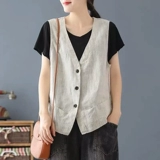 Японский жилет без рукавов, цветная куртка, из хлопка и льна