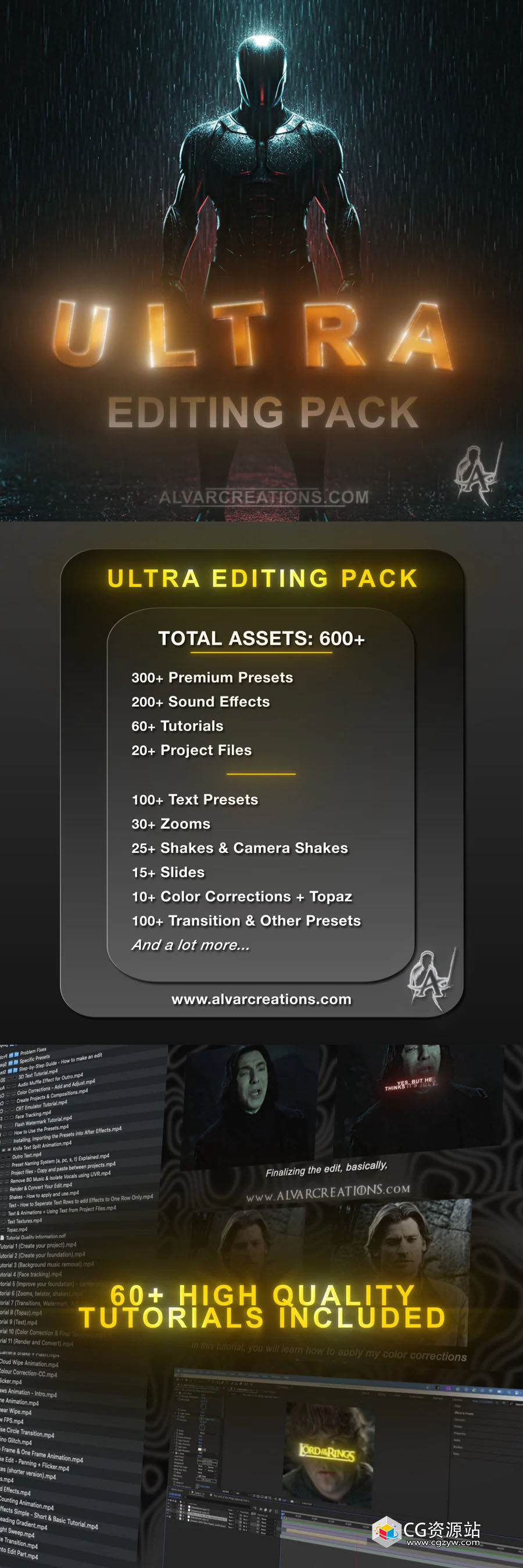 600+好莱坞电影混剪漫剪AE工程文件 + 预设 + 音效 + 中文字幕教程 ULTRA Editing Pack-图片2