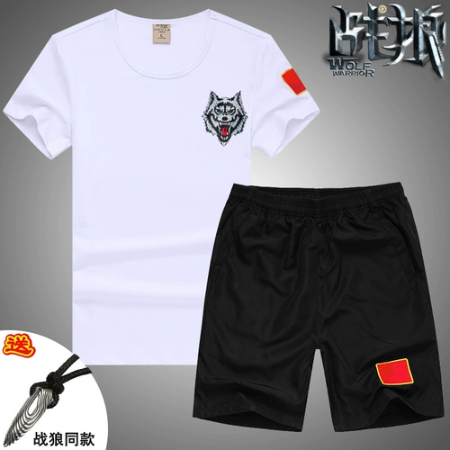 Мужская летняя китайская вышивка, футболка, спортивный камуфляжный комплект, с вышивкой, короткий рукав