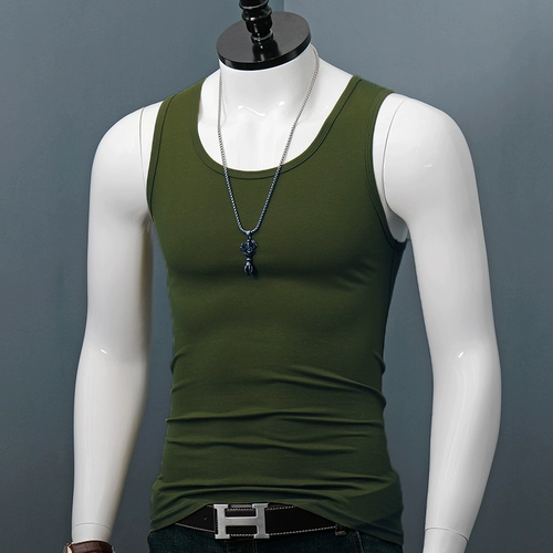 Зеленый летний трикотажный камуфляжный жилет без рукавов, китайский стиль, в обтяжку