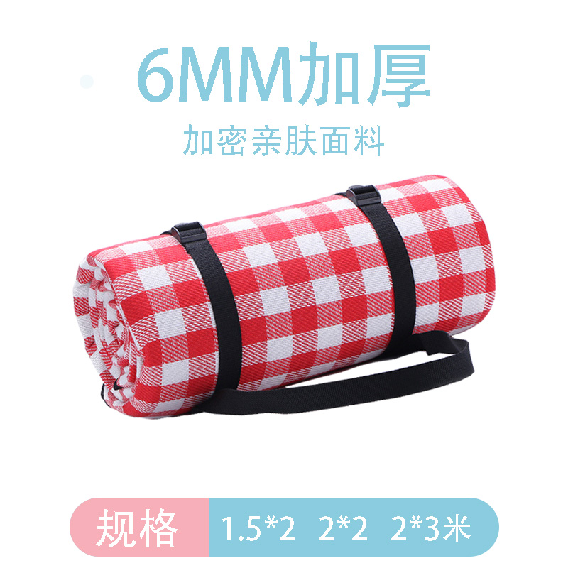Picnic mat outdoor red and white grid 6MM thickened large skin-friendly lawn camping picnic cloth tent moisture-proof ins wind mat
