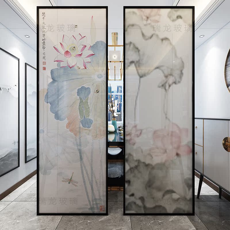 New Chinese Lotus Art Clip Silk Clip Silk Clip Silk Glass Screen Partition steel Steel Into the family Xuanguan Light Transmission Dry And Wet Separation