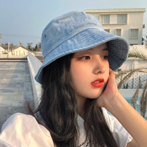 Net red Japanese denim fishermans hat female casual Joker fashion Korean version of the tide summer blue water wash hat ins basin hat