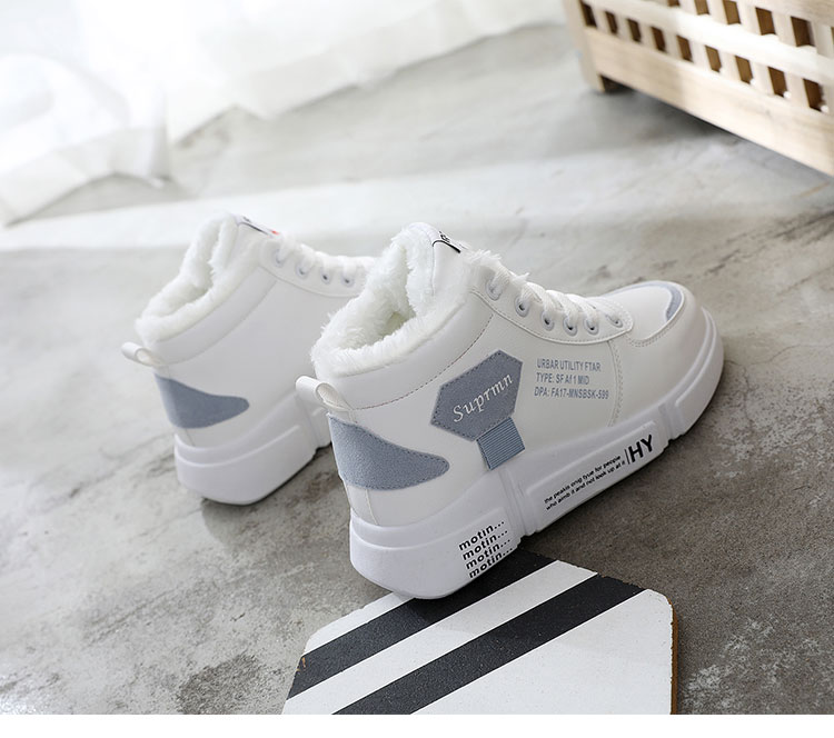 Giày cotton nữ 2018 mới phiên bản Hàn Quốc hoang dã của giày nữ nhỏ màu trắng đế dày cộng với giày cao cổ nhung ấm áp giày sneaker cổ cao nữ