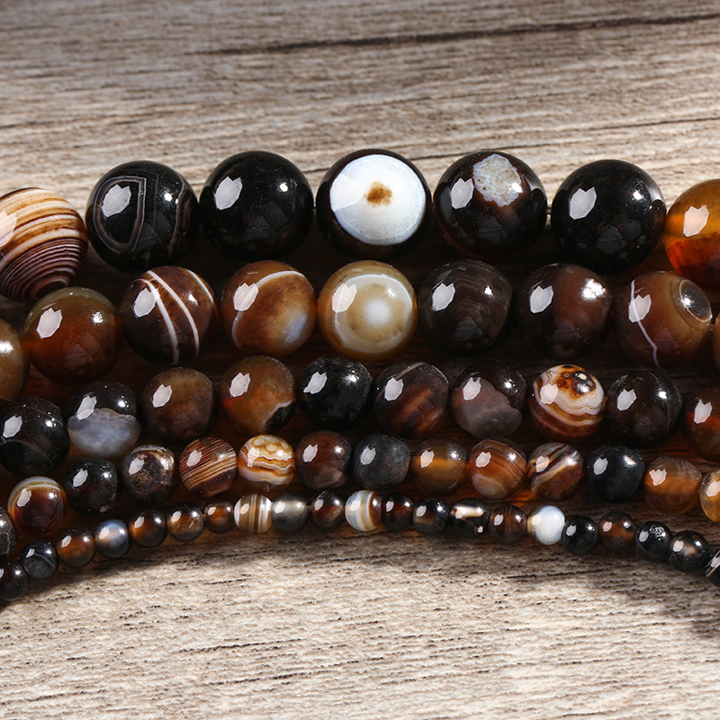 Brown striped Agate beads loose beads diy handmade beaded semi-finished hand chain necklace jewelry accessories material