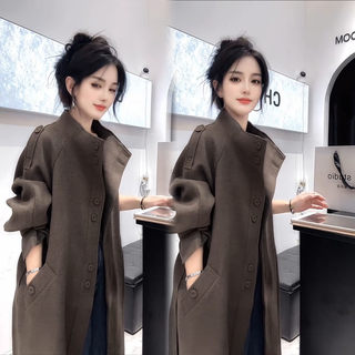 2025年秋冬新款时尚复古宽松显瘦风衣外套女款中长款大衣外套上衣