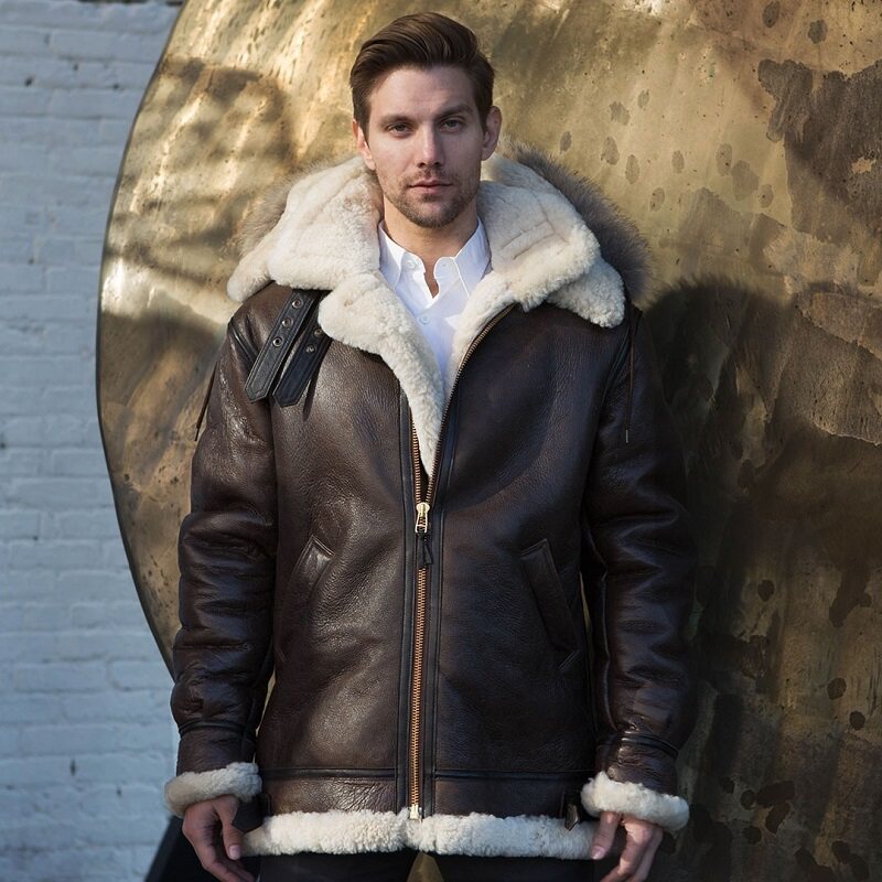 American original COCKPIT Dakota B3 fur integrated bomber Anti-cold flight leather jacket