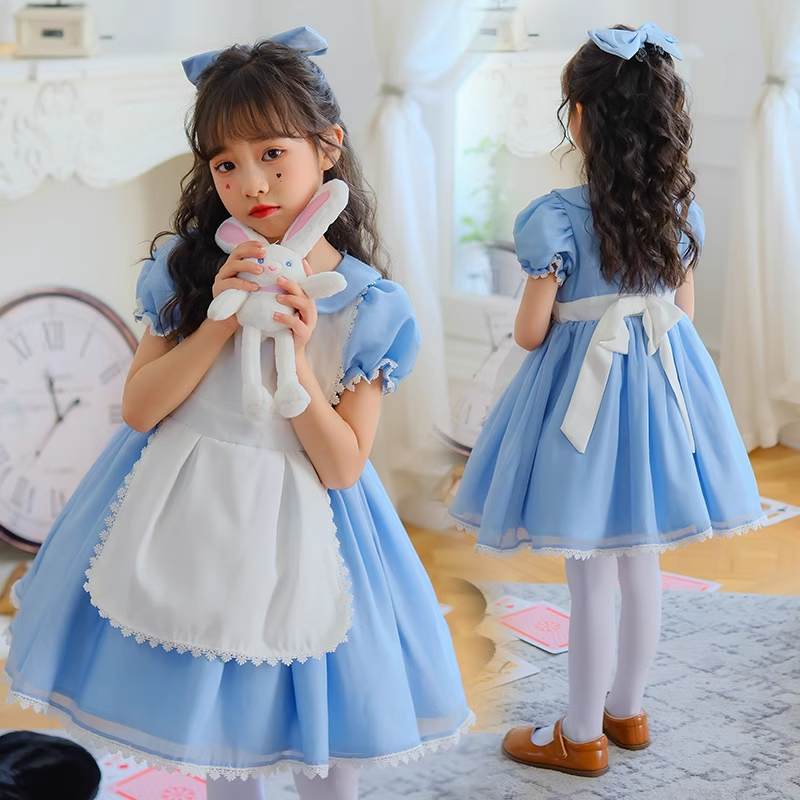 Girls' Cosplay Alice in Wonderland Maid Outfit Summer Style Kidsren's Short-Sleeved Disney Lolita Princess Dress