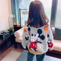 Different parent-child clothing 2019 autumn and winter new western style cartoon plus velvet sweater mother-daughter outfit mother-child outfit jacket trend