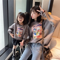 Different parent-child clothing 2019 autumn and winter new Korean mother-daughter clothing mother-child clothing Western cartoon plus velvet sweater tide