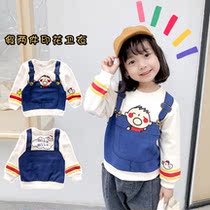 2019 new autumn Korean girls western style cute sweater children baby fake two-piece cartoon fleece top