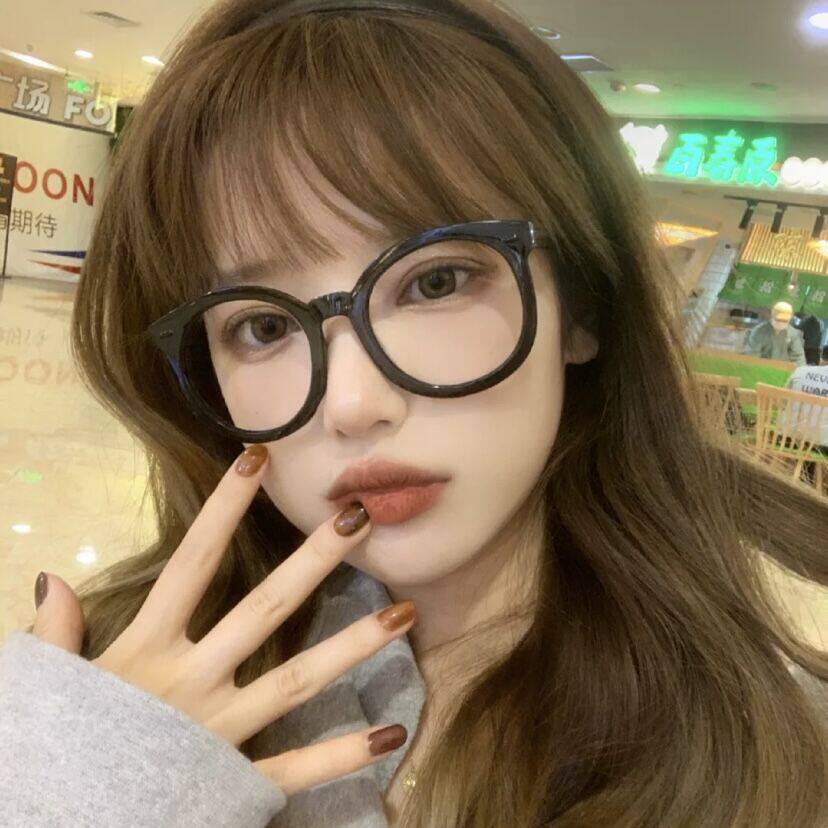 Internet celebrity black thick frame glasses frame women plain glasses decoration plain mirror retro myopia glasses women big frame round face