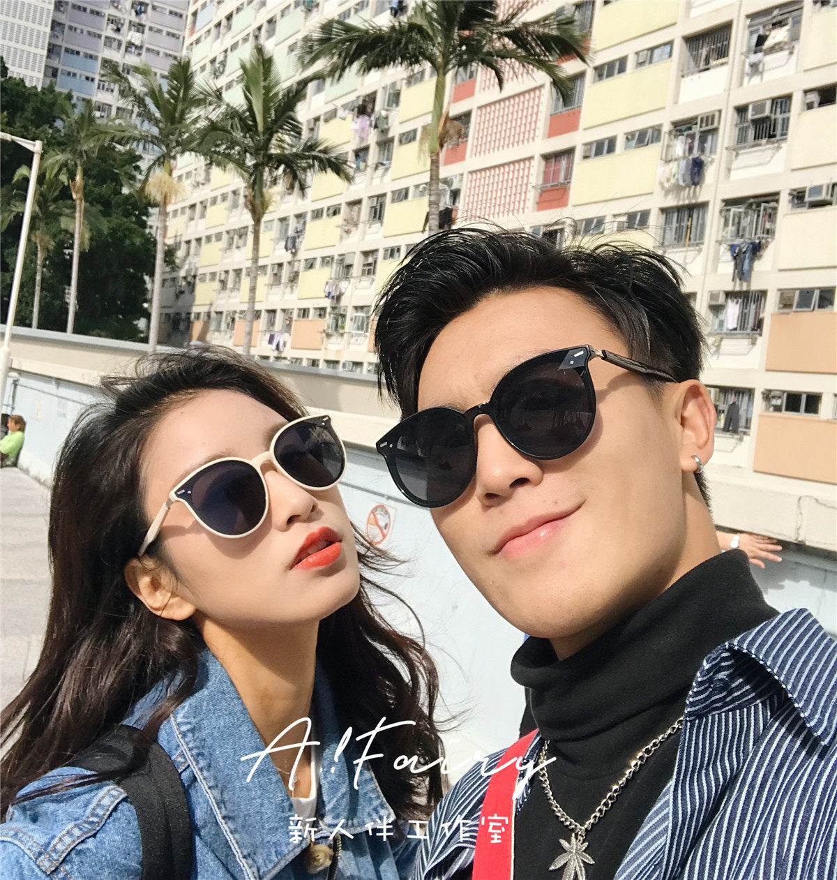 Net red retro sunglasses female ins round face Korean version tide big frame couple polarized sunglasses female star with male