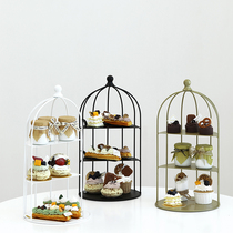 Dessert table birdcage cake rack White wrought iron dessert rack European wedding cold food rack Creative coffee break dessert rack