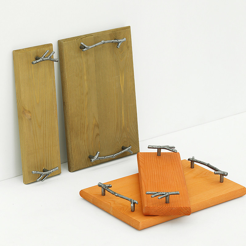 Deer antler handle snack tray handmade wooden cake tray creative photography props dessert table decoration wooden plate