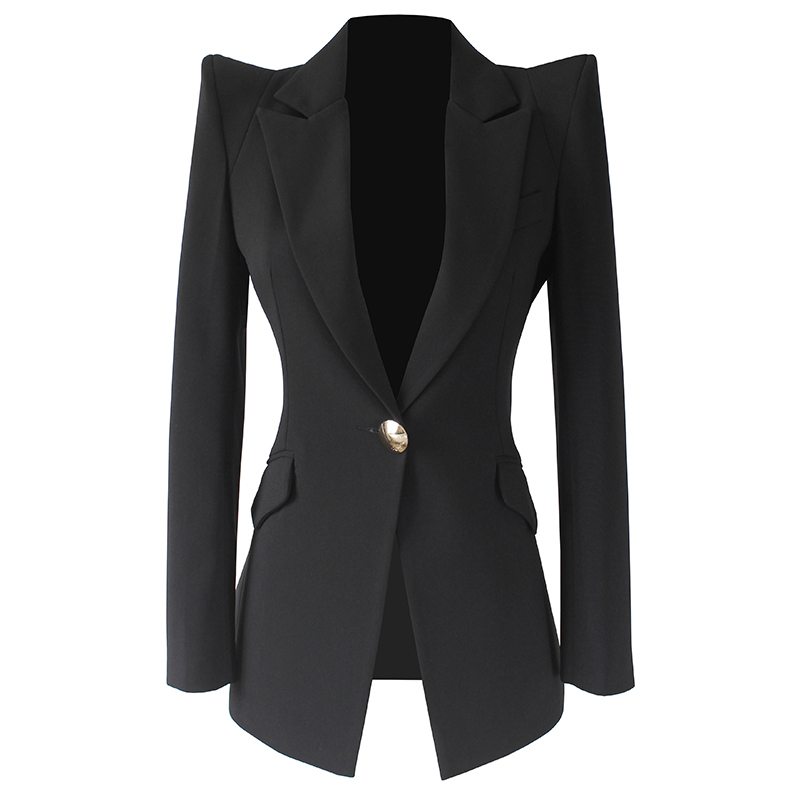 2025 Spring and Autumn New Korean Style Shoulder-Padded Mid-Length Slimming Long-Sleeve Black Slim Fit Blazer for Women's Business Wear