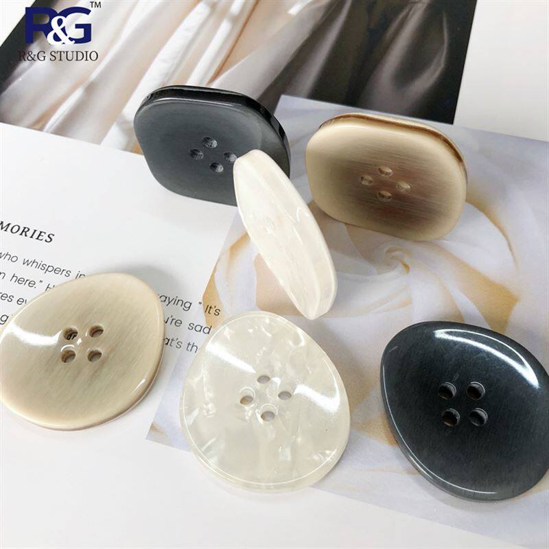 2021 new resin coat of dress Woman Dress Profiled fur The big coat button Square Irregular Buttons of the Irregular Buttons