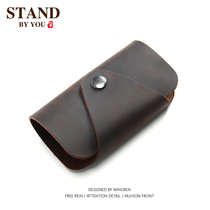 Retro cowhide key bag male Crazy Horse skin keychain personality womens simple mini home storage key bag