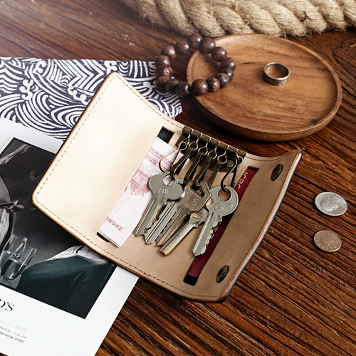 Брелок ручной работы, мужская кожаная ключница, универсальный картхолдер, воловья кожа, из натуральной кожи