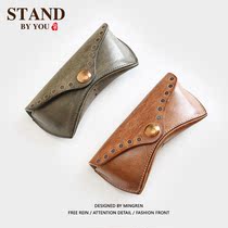 Handmade leather glasses case men and womens tanning head layer cowhide retro glasses bag portable sun sunglasses leather case tide 1
