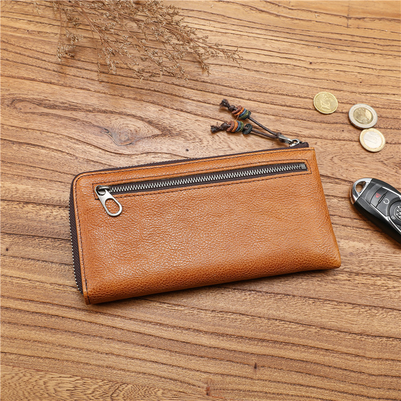 Men's Vintage Vegetable-Tanned First-Layer Cowhide Long Zipper Wallet Large Capacity Clutch Bag Youth Wallet Student Wallet Men's Vintage Vegetable-Tanned First-Layer Cowhide Long Zipper Wallet Large Capacity Clutch Bag Youth Wallet Student Wallet