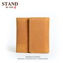 Handmade retro mens short wallet leather mini coin wallet youth Crazy Horse leather coin bag top layer cowhide