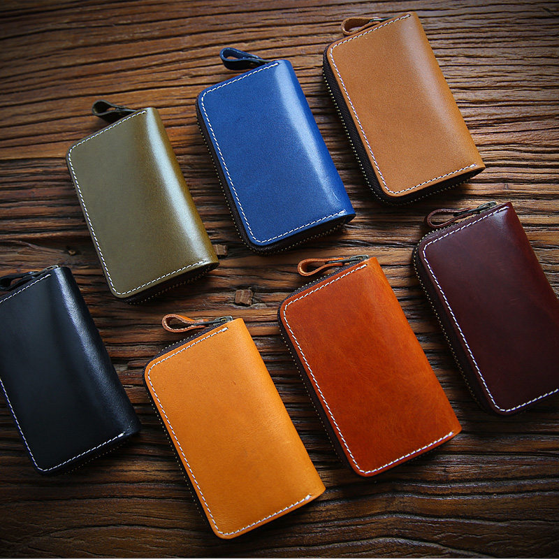 Handmade Retro-Rooted Tannic Leather Key Bag Men Genuine Leather Large Capacity Multifunction Storage Bag Men's Home Key Bag