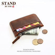 Retro short leather coin wallet mens wallet cowhide mini coin bag womens bag small card bag drivers license bag
