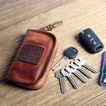 Multifunctional mens waist hanging large capacity keychain leather key case short car head layer cowhide key bag 1
