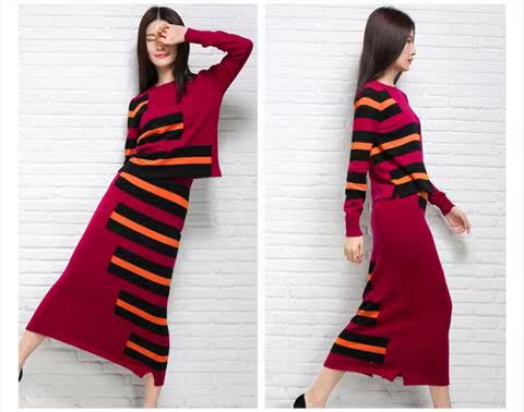 Váy mùa thu và mùa đông của phụ nữ hai mảnh nửa cao cổ tròn áo len cashmere áo len len chân váy phù hợp với áo dài tay giản dị áo khoác mỏng nữ