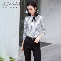 JOVKATTI Fashion Simple Striped Shirt Women's Summer 2022 Korean Style All-match White Collar Workwear Shirt New