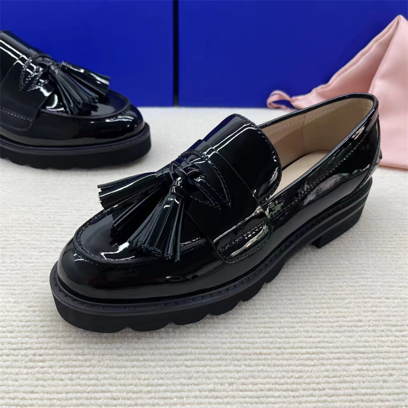 European and American 2023 Sw Autumn and Winter New Women's Shoes, Flat Genuine Leather Thick-Soled Tassel Women's Loafers, Women's Small Leather Shoes
