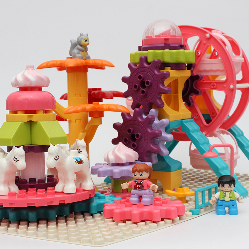 Girls Toys Kids Electric Music Assembling Gears Plugging Spinning Blocks Game Park Ferris Wheel Carousel