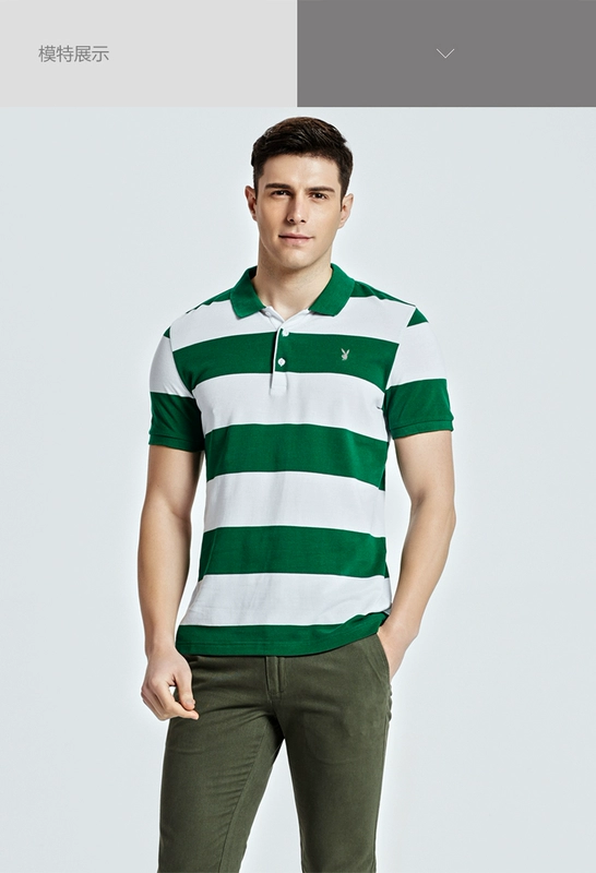 Playboy cotton ngắn tay t-shirt nam mùa hè mới mỏng nửa tay áo ve áo sọc polo áo sơ mi nam áo sơ mi