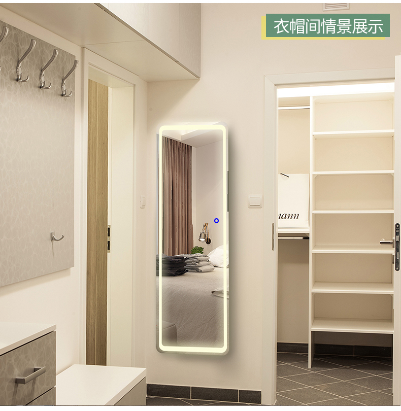 Gương trang điểm gương toàn thân nữ đơn giản hiện đại in lưới màu đỏ phù hợp quần áo treo tường gương với ánh sáng phòng ngủ nhà sàn gương - Gương gương soi toàn thân có đèn