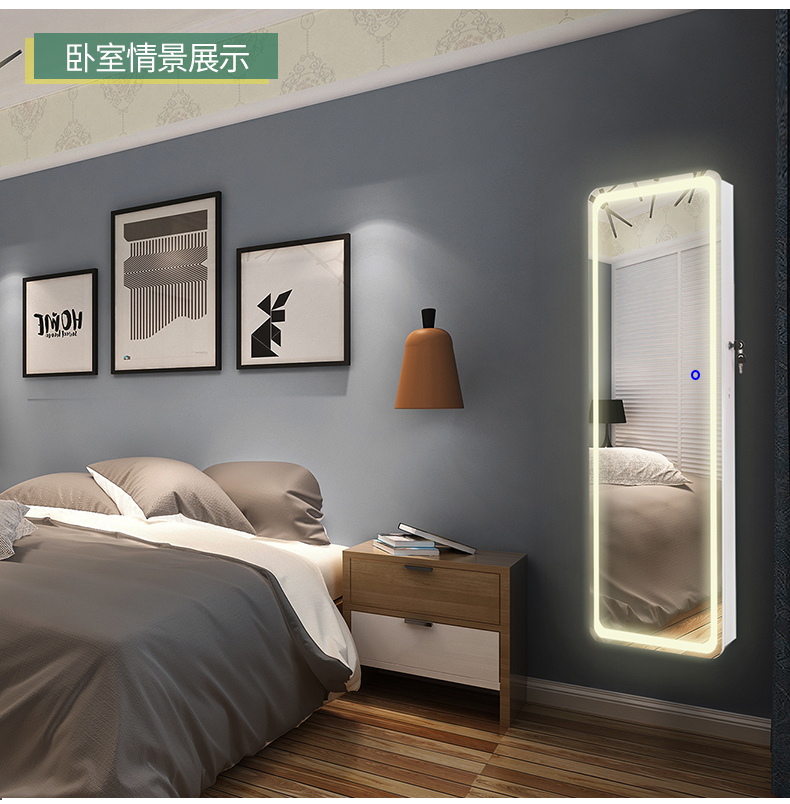 Gương trang điểm gương toàn thân nữ đơn giản hiện đại in lưới màu đỏ phù hợp quần áo treo tường gương với ánh sáng phòng ngủ nhà sàn gương - Gương gương soi toàn thân có đèn