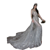 Temperament luxury fishtail light main wedding dress stand collar 2024 new bridal lace princess style retro slimming large tail