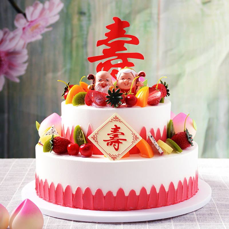 Double Layer Wishing Birthday simulation cake model New Lunar Birthday Peach cake Whole Cupboard Sample Birthday Fake cake