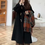 Черное двусторонное кашемировое демисезонное шерстяное шерстяное пальто, подходит для подростков