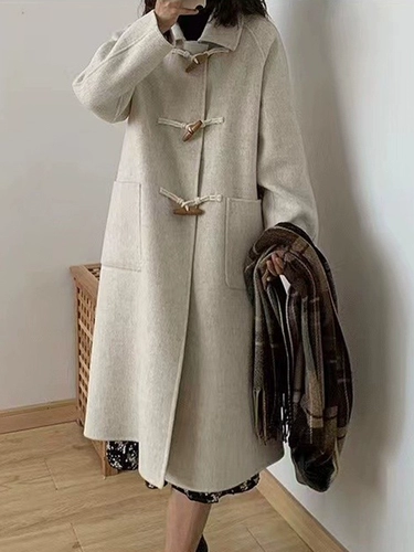 Черное двусторонное кашемировое демисезонное шерстяное шерстяное пальто, подходит для подростков